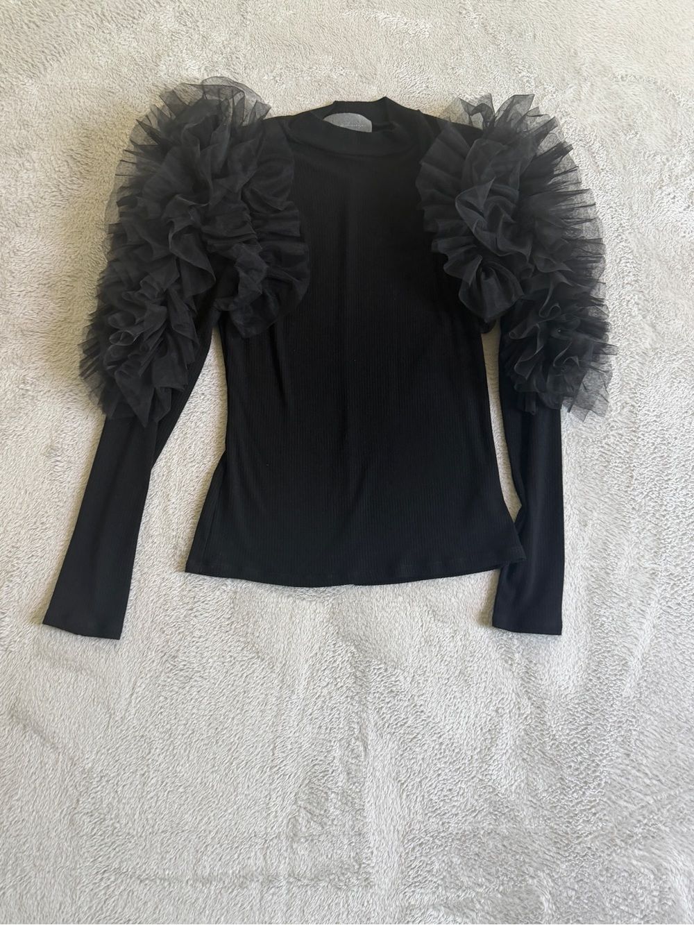 Sunday in Brooklyn Anthropologie Black Tulle Sleeve Mock Neck Top S - Picture 3 of 4
